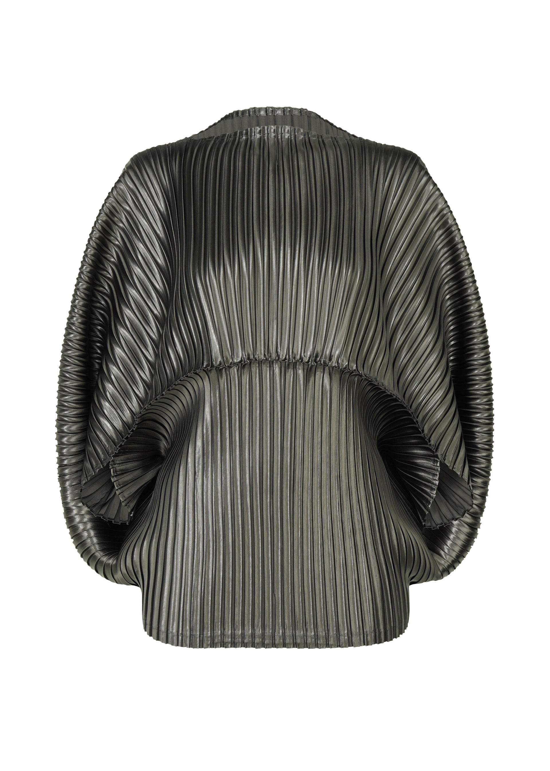 A product shot of the ISSEY MIYAKE GLOSSED METAL PLEATS shirt in khaki (65).