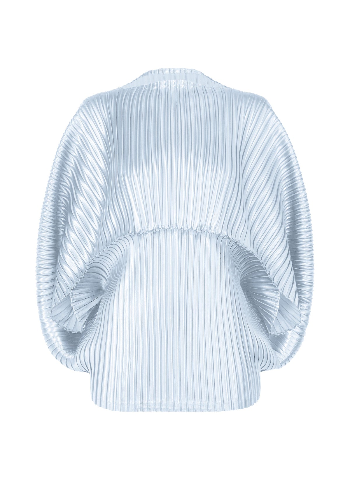 A product shot of the ISSEY MIYAKE GLOSSED METAL PLEATS shirt in pale blue (70).