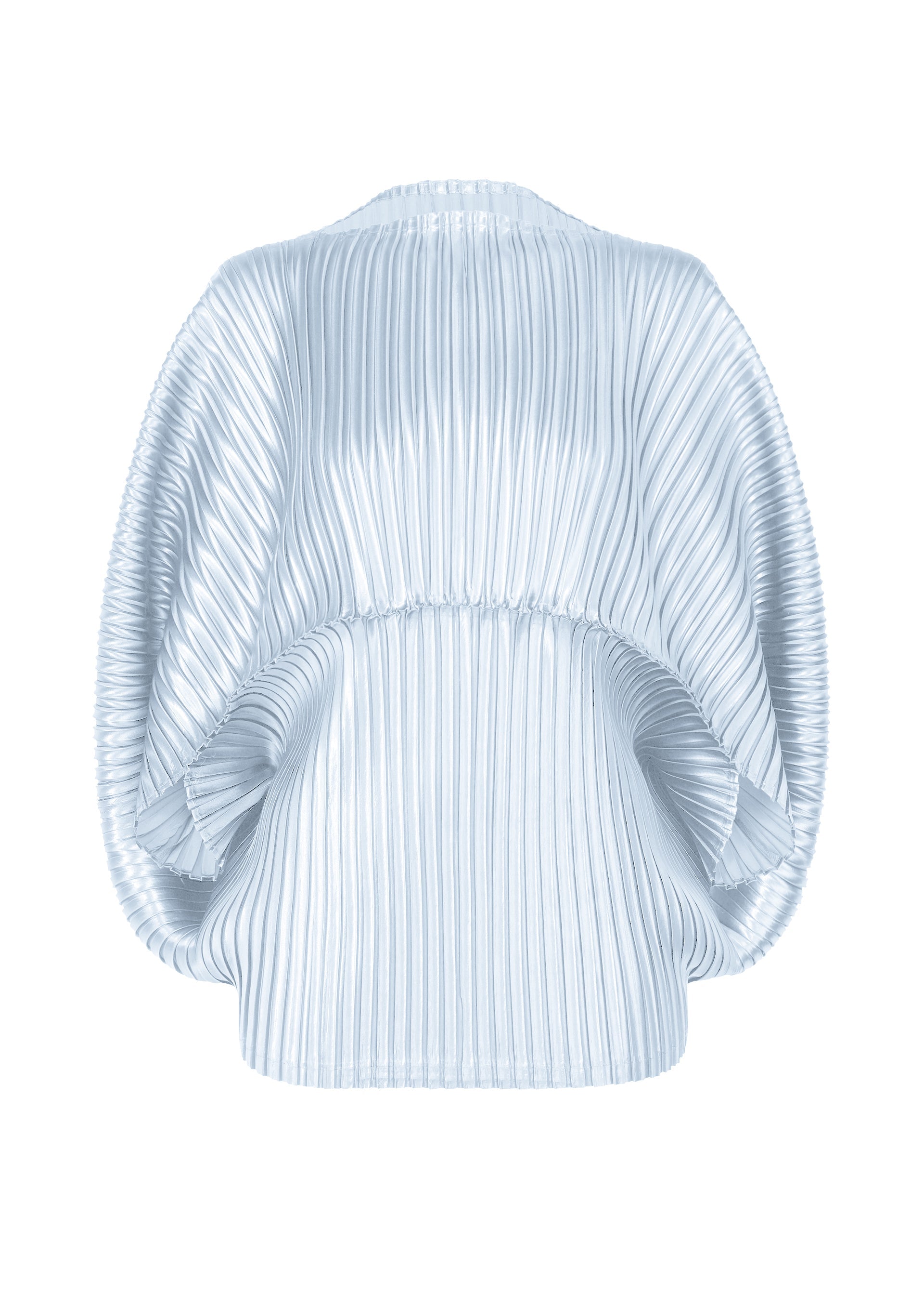 A product shot of the ISSEY MIYAKE GLOSSED METAL PLEATS shirt in pale blue (70).