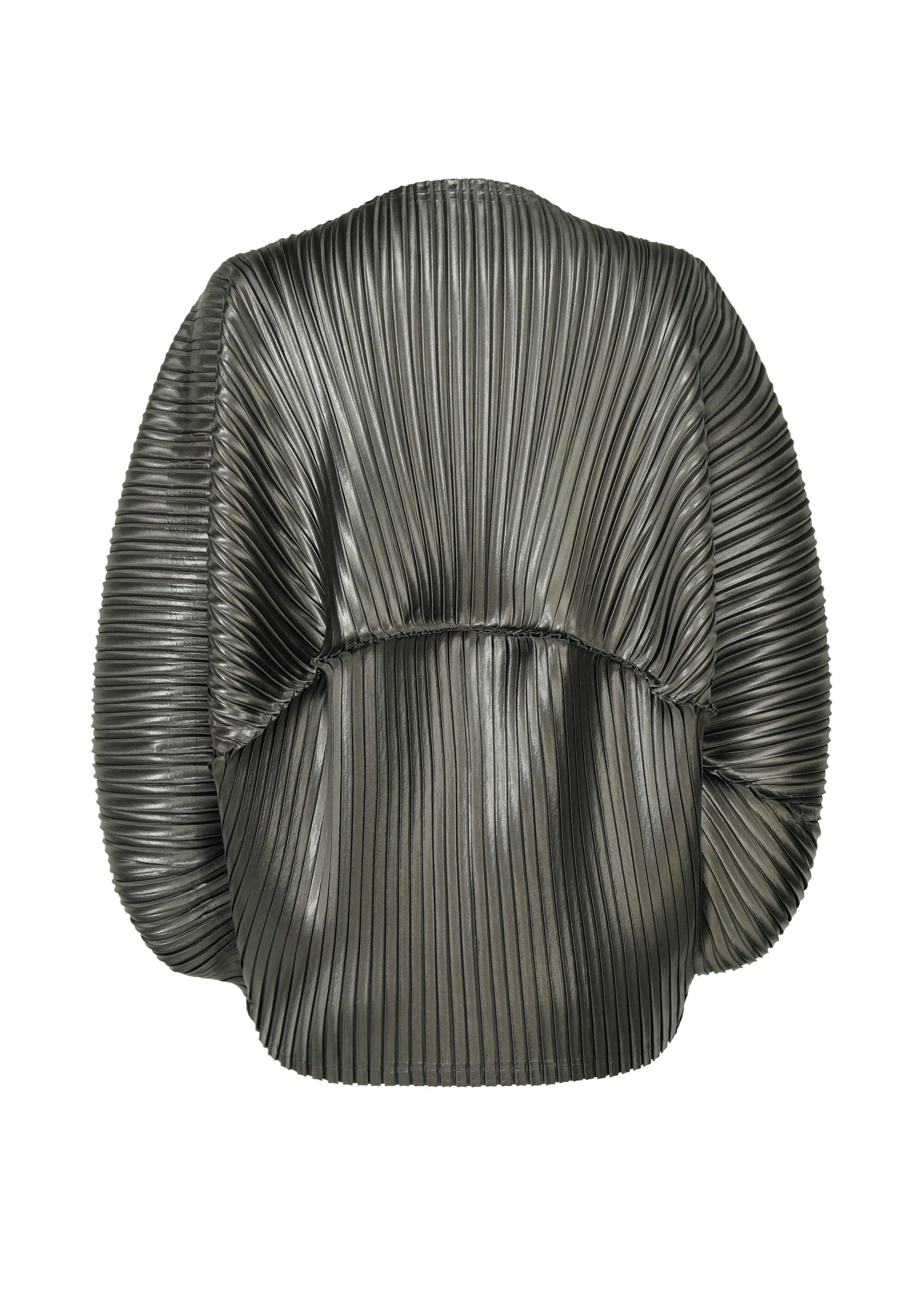 A detail shot of the ISSEY MIYAKE GLOSSED METAL PLEATS shirt.