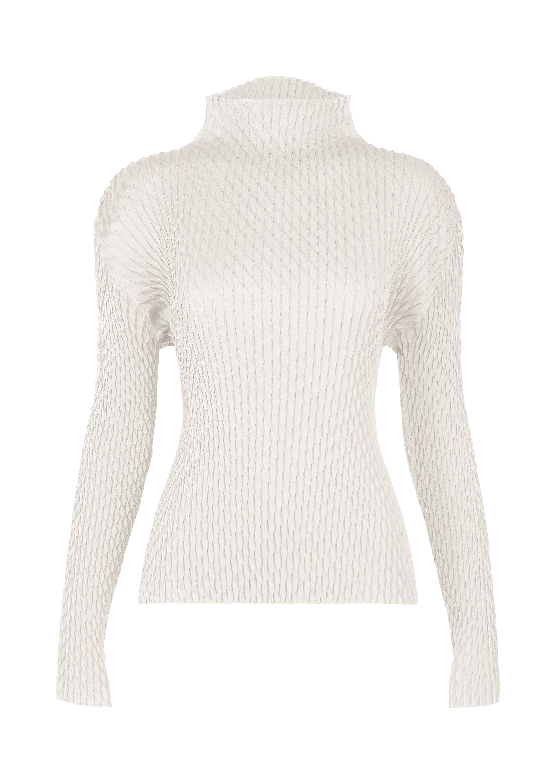 A product shot of the ISSEY MIYAKE SLEEK PLEATS shirt in white (01).