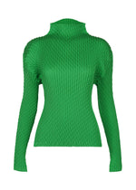 A product shot of the ISSEY MIYAKE SLEEK PLEATS shirt in green (62).