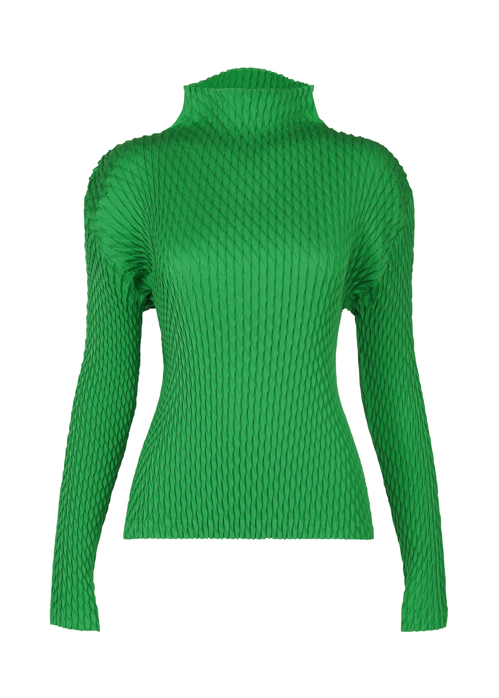 A product shot of the ISSEY MIYAKE SLEEK PLEATS shirt in green (62).