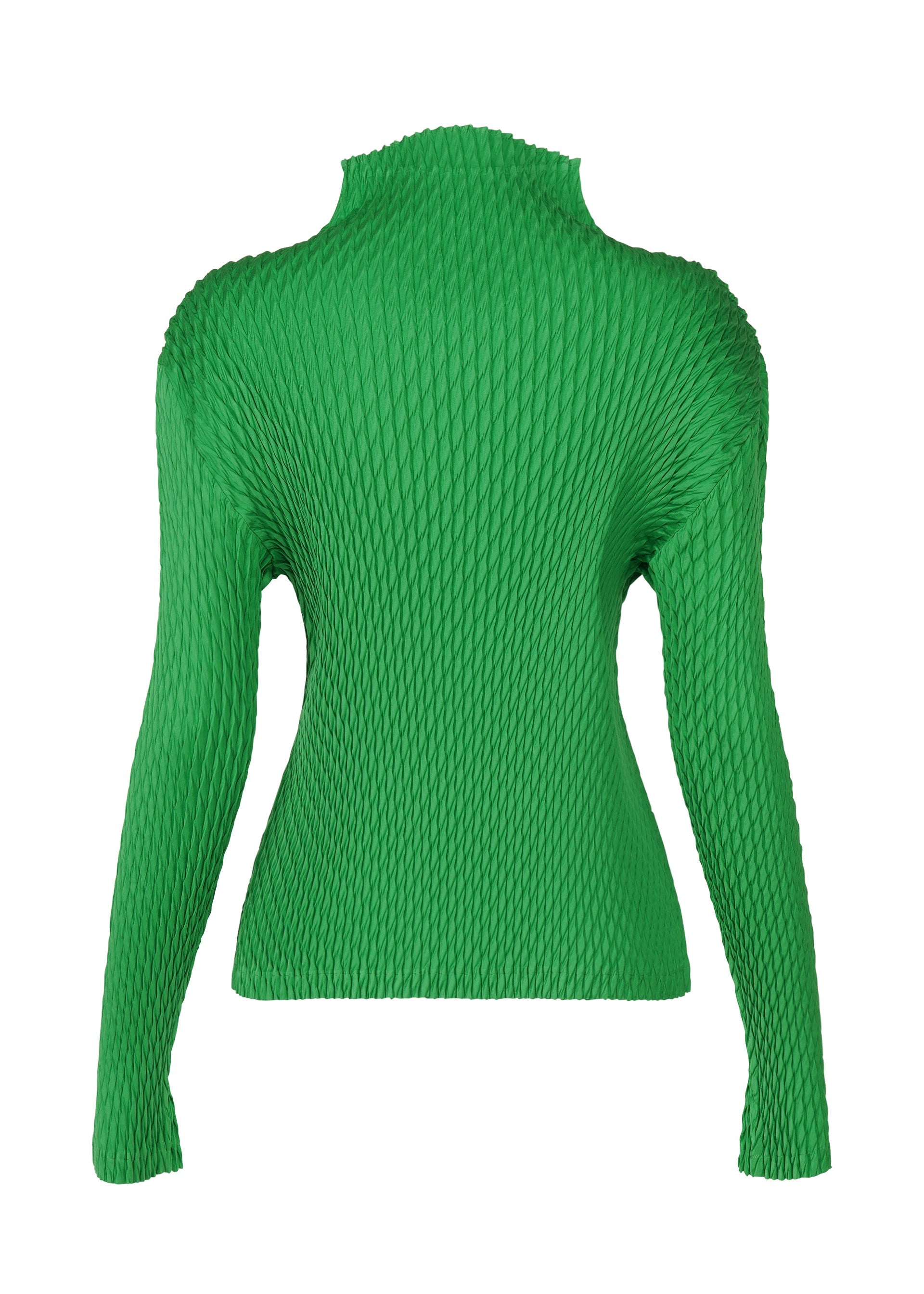 A detail shot of the ISSEY MIYAKE SLEEK PLEATS shirt.