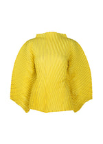 A product shot of the ISSEY MIYAKE GENERIC STRIPES (HAND PLEATS) clothing in yellow-hued (57).