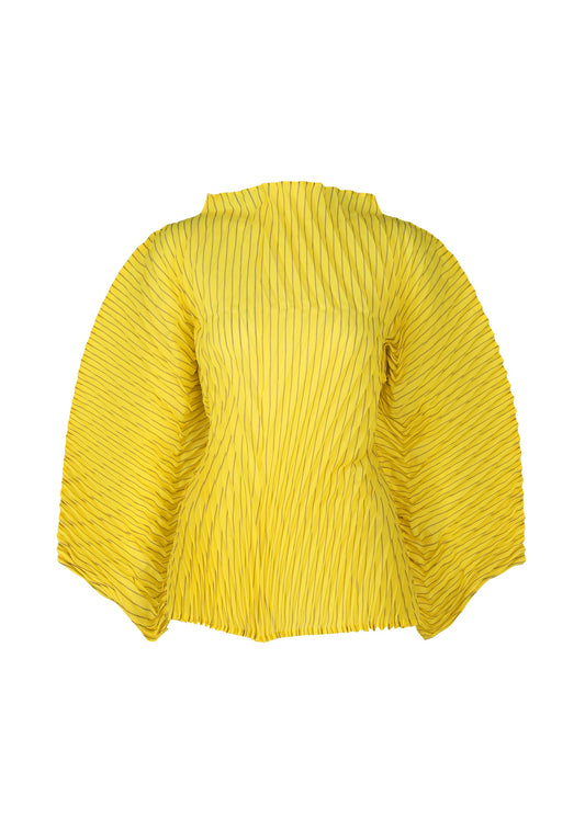 A product shot of the ISSEY MIYAKE GENERIC STRIPES (HAND PLEATS) clothing in yellow-hued (57).
