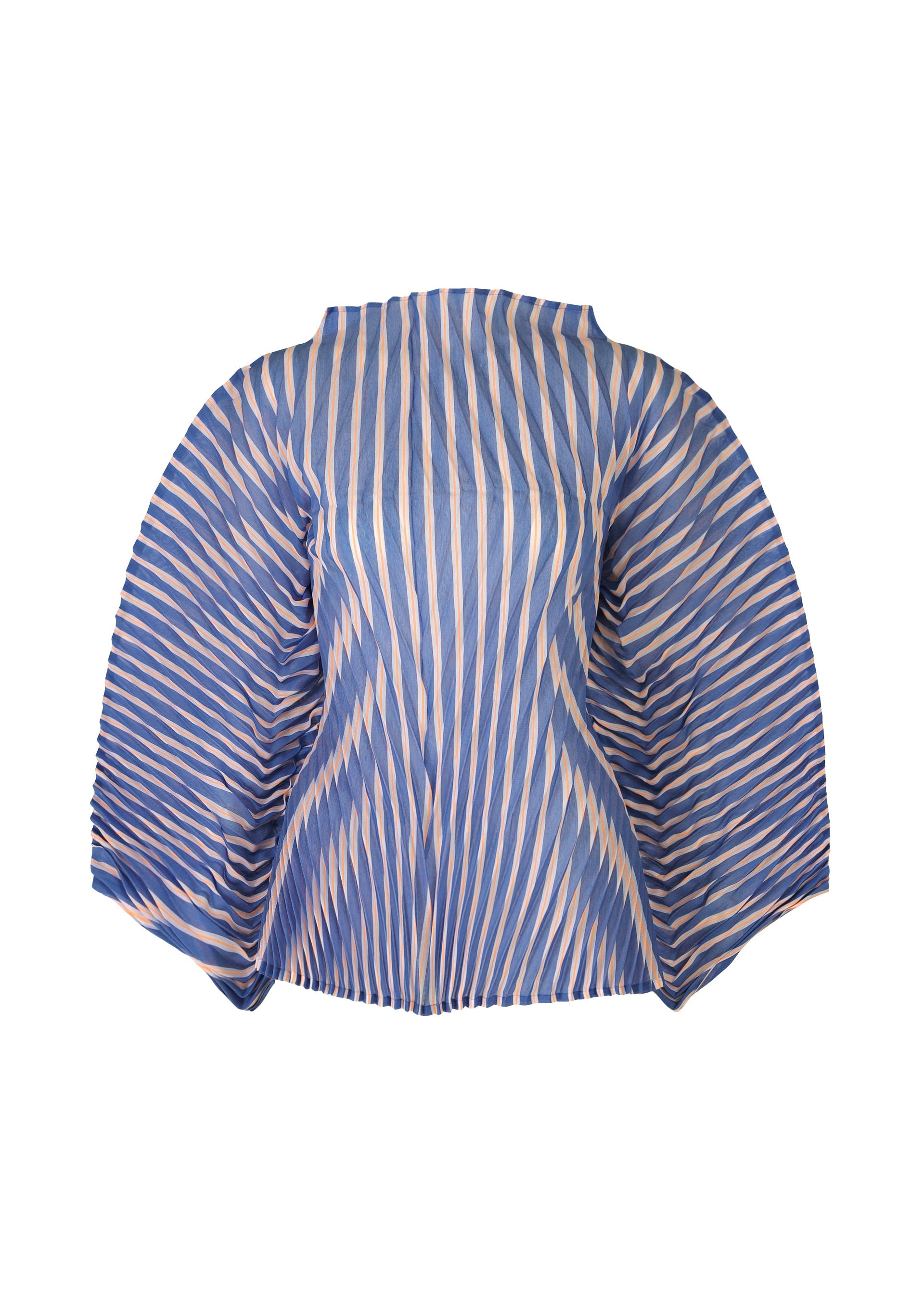 A product shot of the ISSEY MIYAKE GENERIC STRIPES (HAND PLEATS) clothing in blue-hued (76).