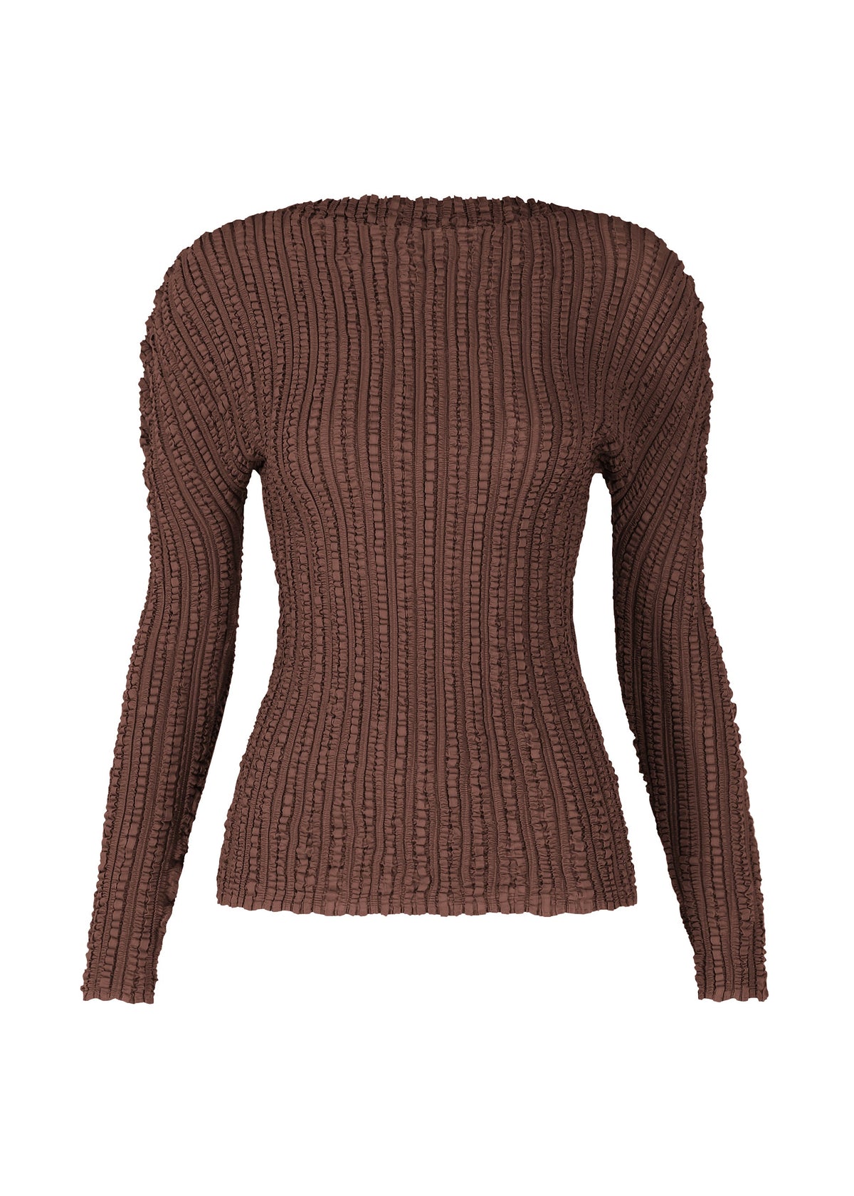A product shot of the ISSEY MIYAKE JELLYFISH PLEATS shirt in dark brown (45).