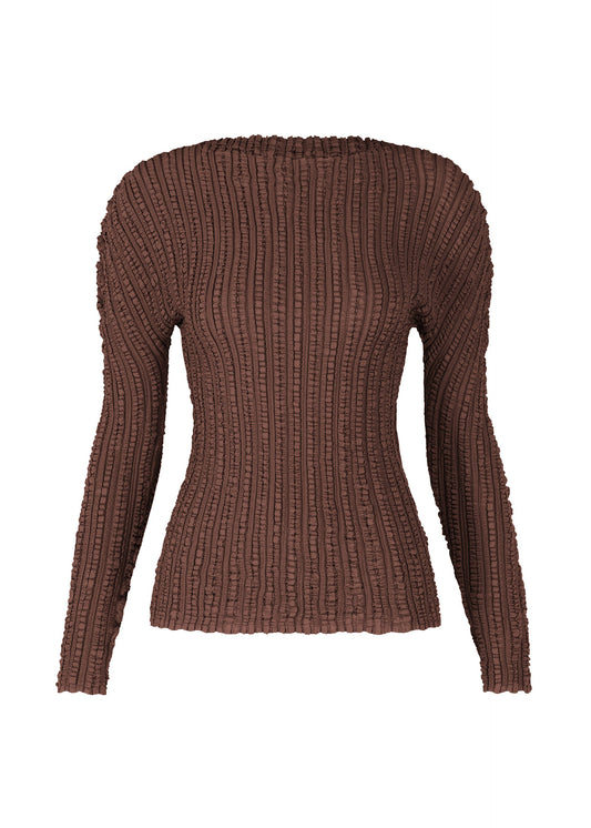 A product shot of the ISSEY MIYAKE JELLYFISH PLEATS shirt in dark brown (45).