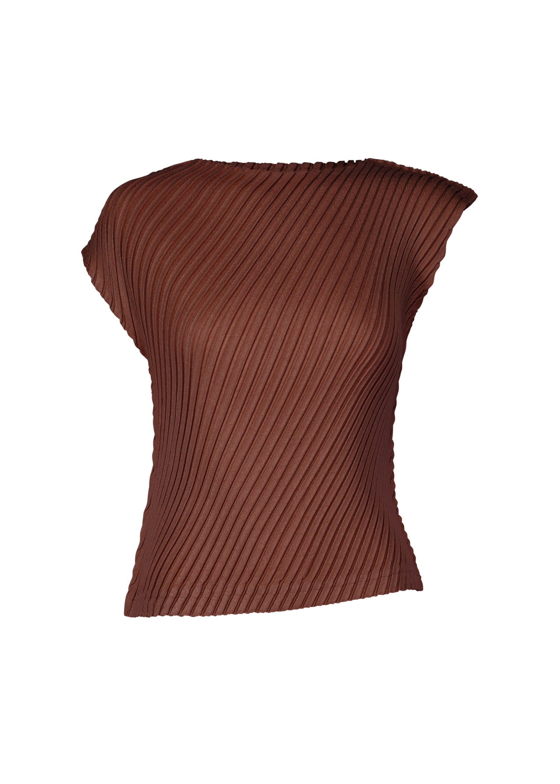 A product shot of the ISSEY MIYAKE LINEN LIKE PLEATS shirt in dark brown (45).