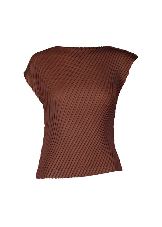 A product shot of the ISSEY MIYAKE LINEN LIKE PLEATS shirt in dark brown (45).
