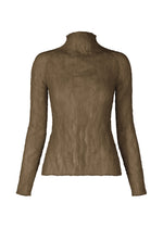 A product shot of the ISSEY MIYAKE CHIFFON TWIST 1 top in dark brown.