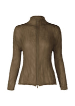 A product shot of the ISSEY MIYAKE CHIFFON TWIST 1 top in dark brown.