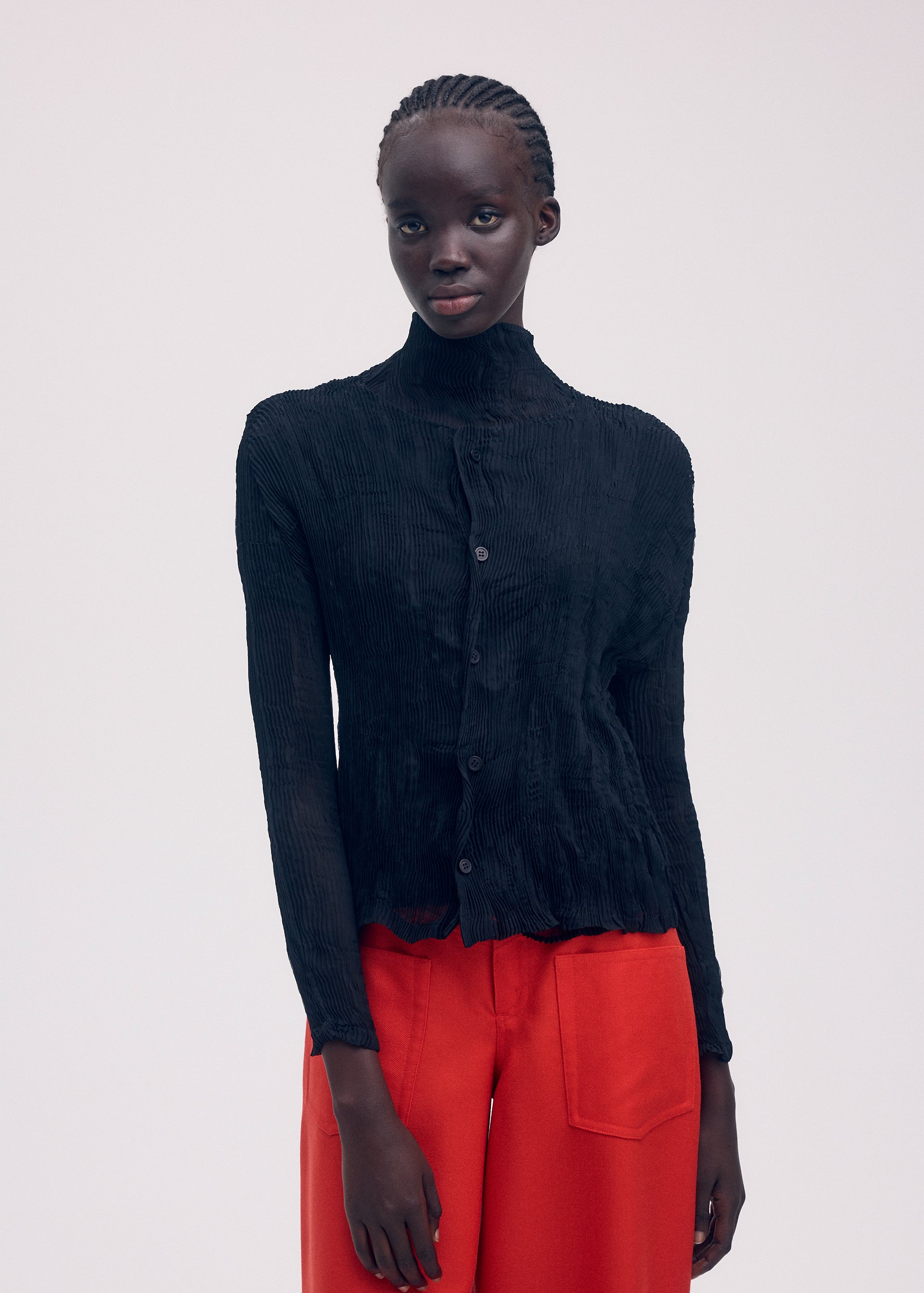 CHIFFON TWIST BK/WT-58 Cardigan Black