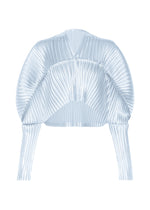 A product shot of the ISSEY MIYAKE GLOSSED METAL PLEATS cardigan in pale blue (70).