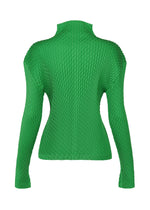 A detail shot of the ISSEY MIYAKE SLEEK PLEATS cardigan.