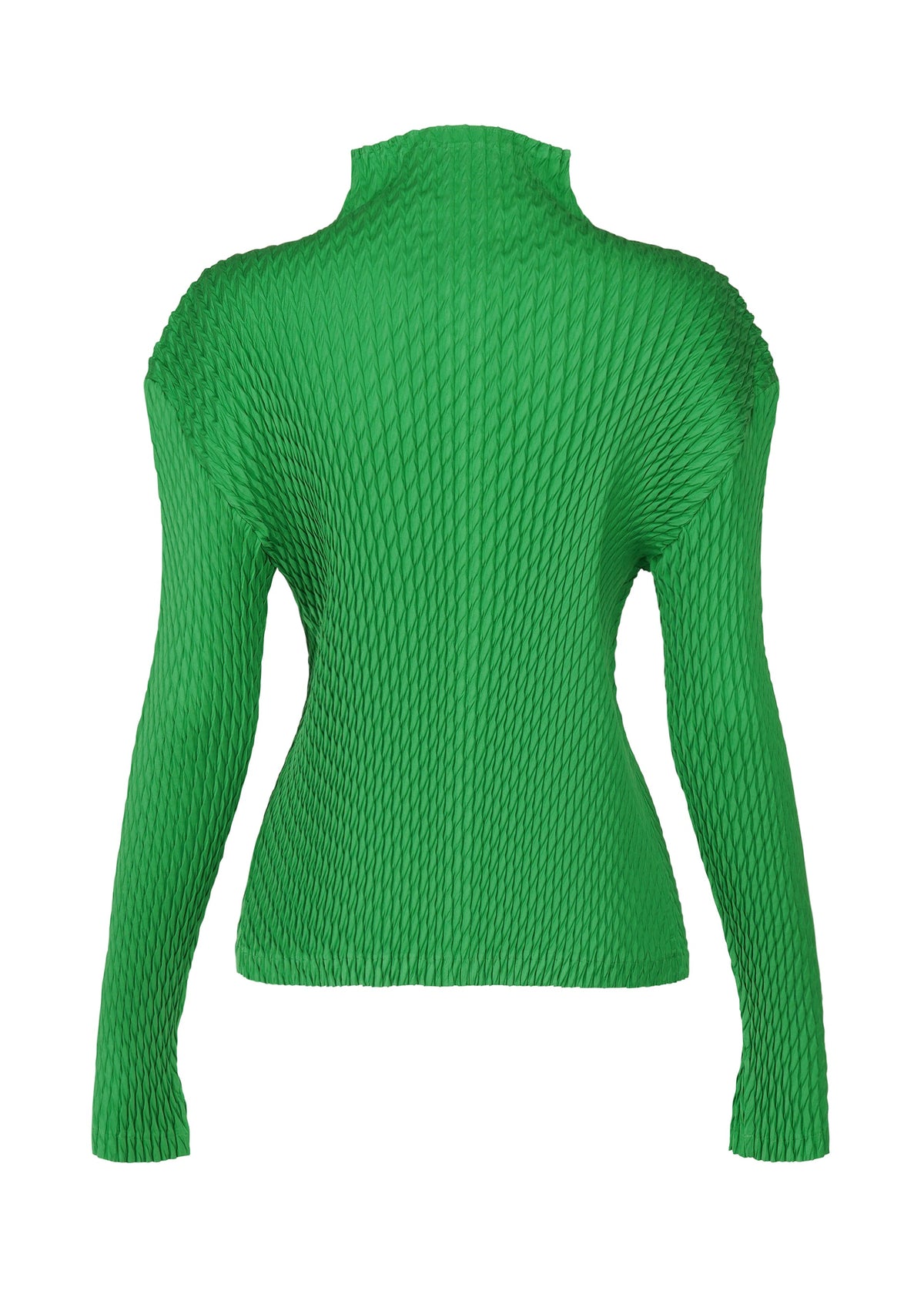 A detail shot of the ISSEY MIYAKE SLEEK PLEATS cardigan.