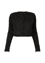 A product shot of the ISSEY MIYAKE SHIFTED FUZZY PLEATS cardigan in black (15).