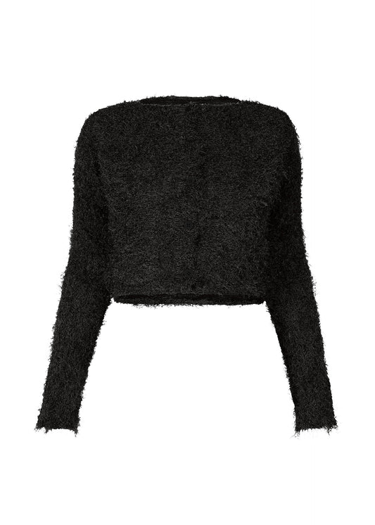 A product shot of the ISSEY MIYAKE SHIFTED FUZZY PLEATS cardigan in black (15).