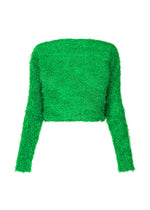 A detail shot of the ISSEY MIYAKE SHIFTED FUZZY PLEATS cardigan.