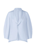A product shot of the ISSEY MIYAKE SOFT FOLD PLEATS cardigan in light blue.