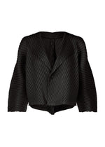A product shot of the ISSEY MIYAKE LINEN LIKE PLEATS cardigan in black (15).