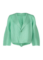 A product shot of the ISSEY MIYAKE LINEN LIKE PLEATS cardigan in mint (60).