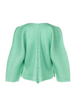 A detail shot of the ISSEY MIYAKE LINEN LIKE PLEATS cardigan.