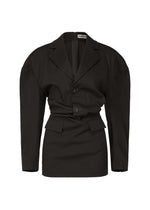 A product shot of the ISSEY MIYAKE LIKE TORSO LIKE BLAZER tunic in black (15).