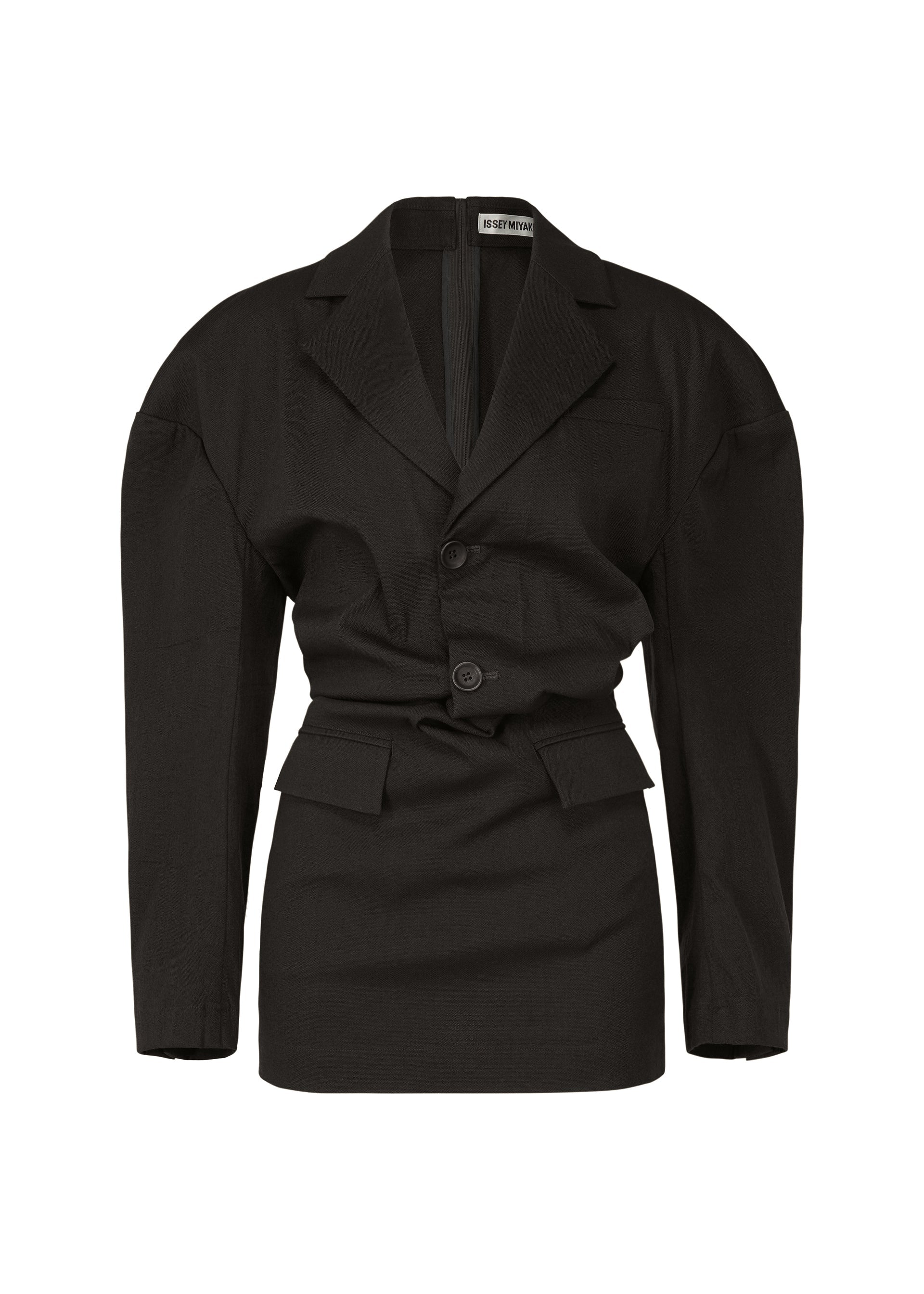 A product shot of the ISSEY MIYAKE LIKE TORSO LIKE BLAZER tunic in black (15).
