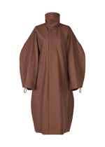A product shot of the ISSEY MIYAKE HANG OR CARRY coat in dark brown (45).