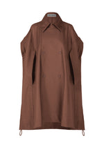 A product shot of the ISSEY MIYAKE HANG OR CARRY coat in dark brown (45).