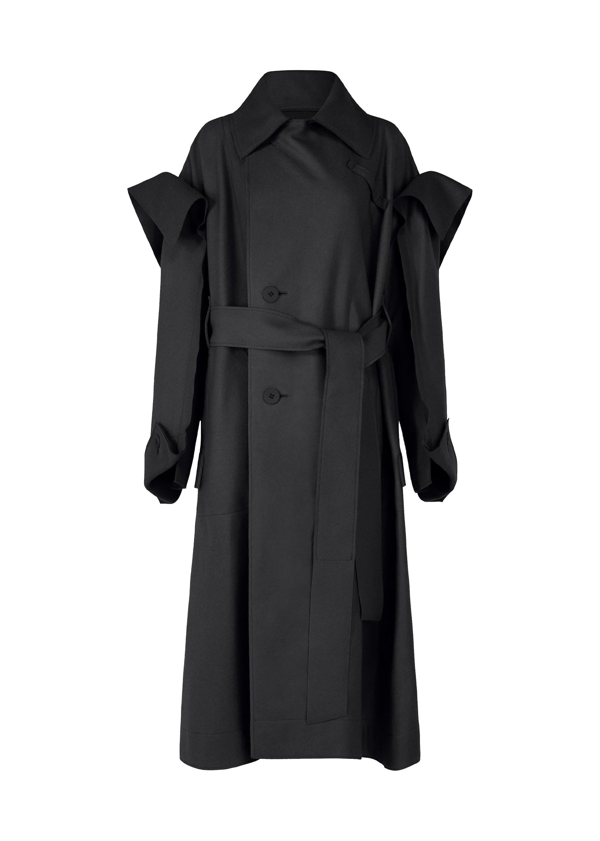 A product shot of the ISSEY MIYAKE LEFT UNDONE coat in black (15).
