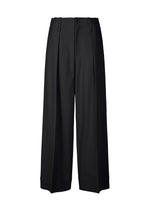 A product shot of the ISSEY MIYAKE SIMPLE ENSEMBLE trousers in black.