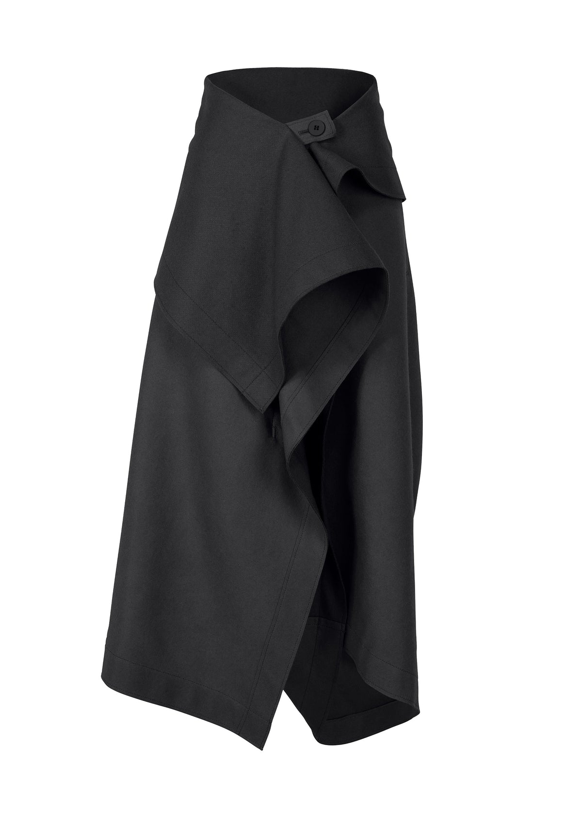 A product shot of the ISSEY MIYAKE LEFT UNDONE trousers in black (15).