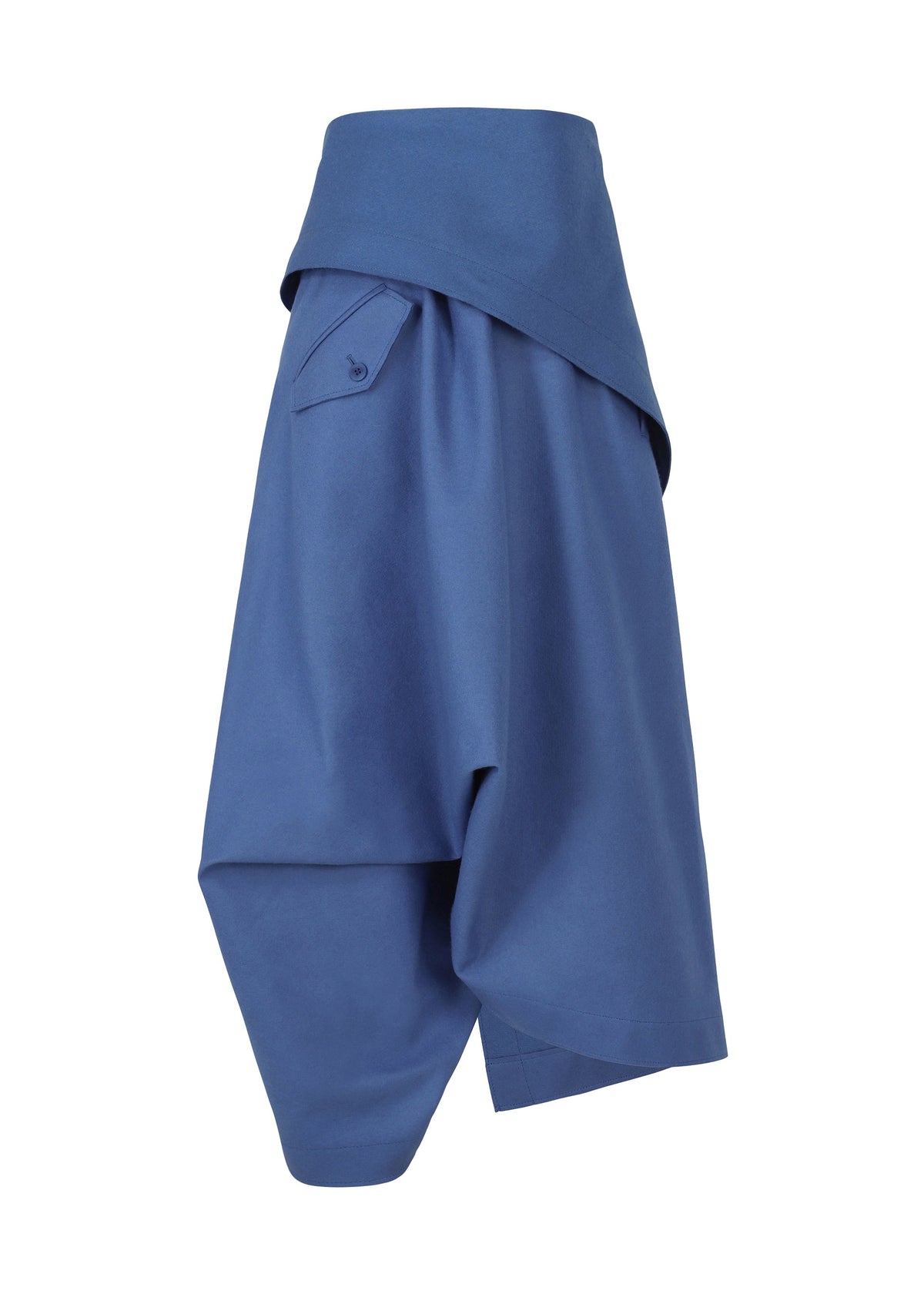 A detail shot of the ISSEY MIYAKE LEFT UNDONE trousers.