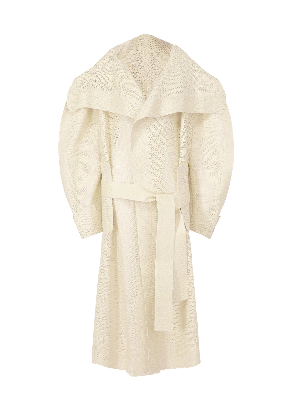 A product shot of the ISSEY MIYAKE PANINI coat in white (01).