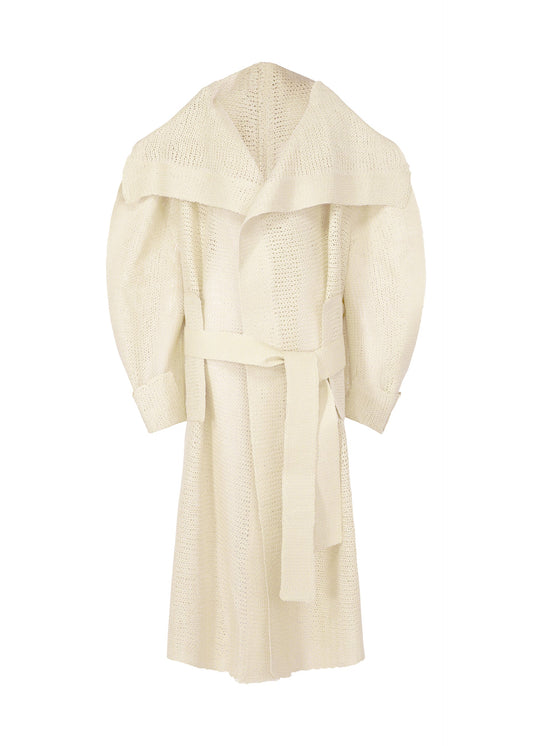 A product shot of the ISSEY MIYAKE PANINI coat in white (01).