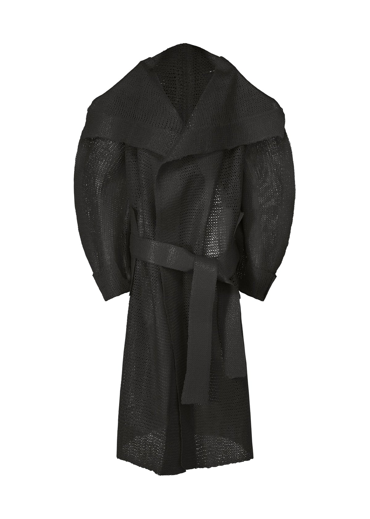 A product shot of the ISSEY MIYAKE PANINI coat in black (15).