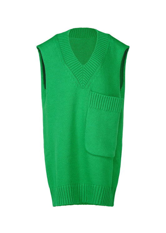 A product shot of the ISSEY MIYAKE BREEZE KNIT vest in green (62).