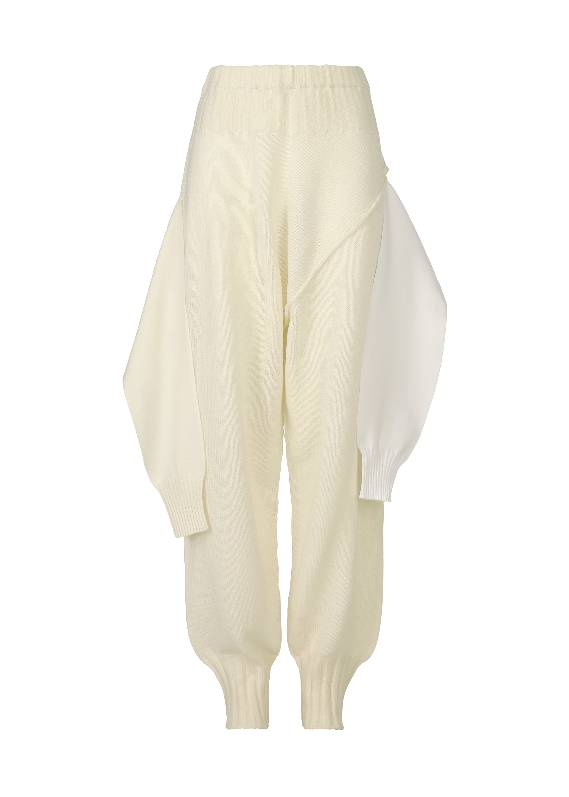 A product shot of the ISSEY MIYAKE SLEEVES COLLECTION trousers in off-white (02).