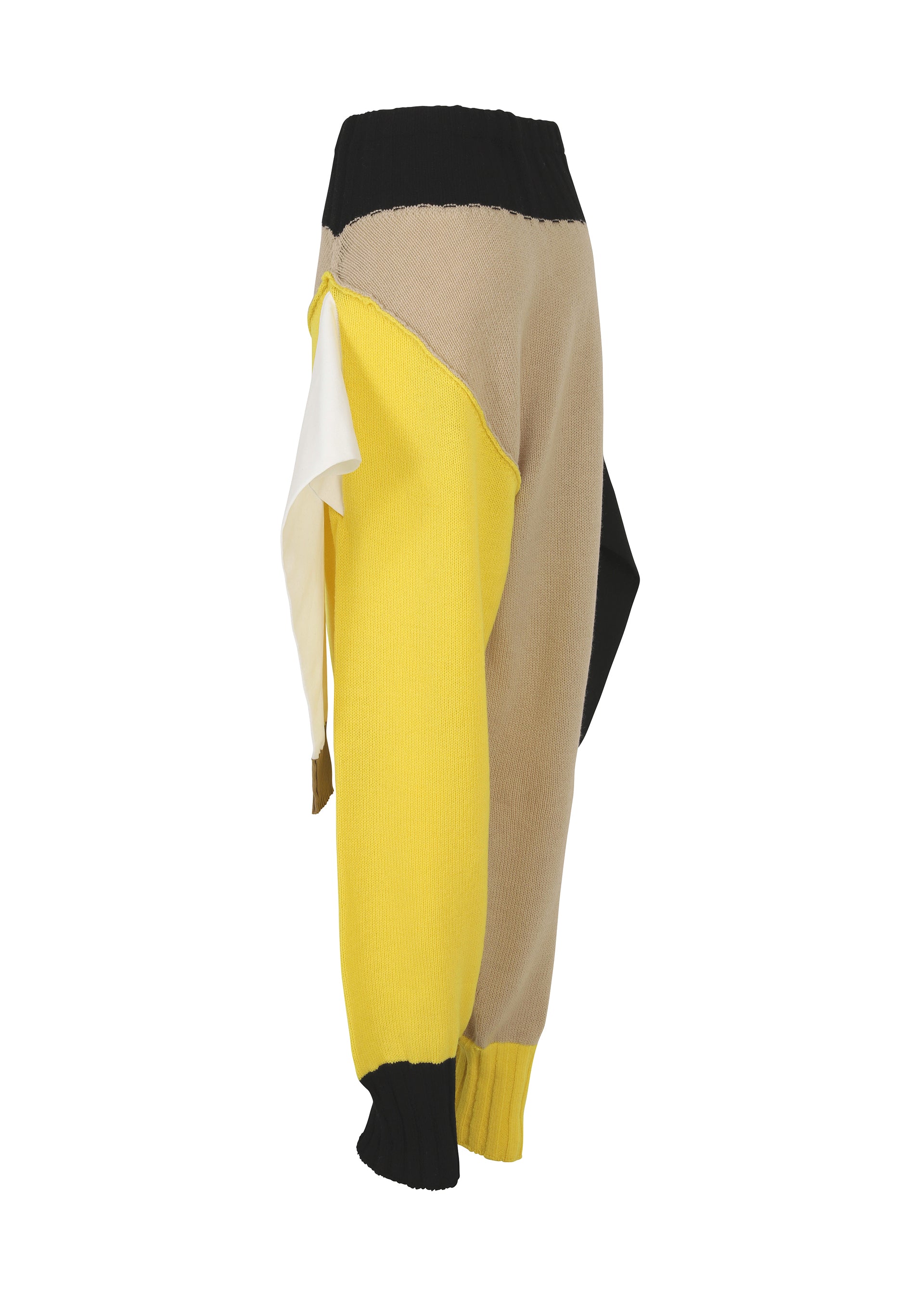 A detail shot of the ISSEY MIYAKE SLEEVES COLLECTION trousers.