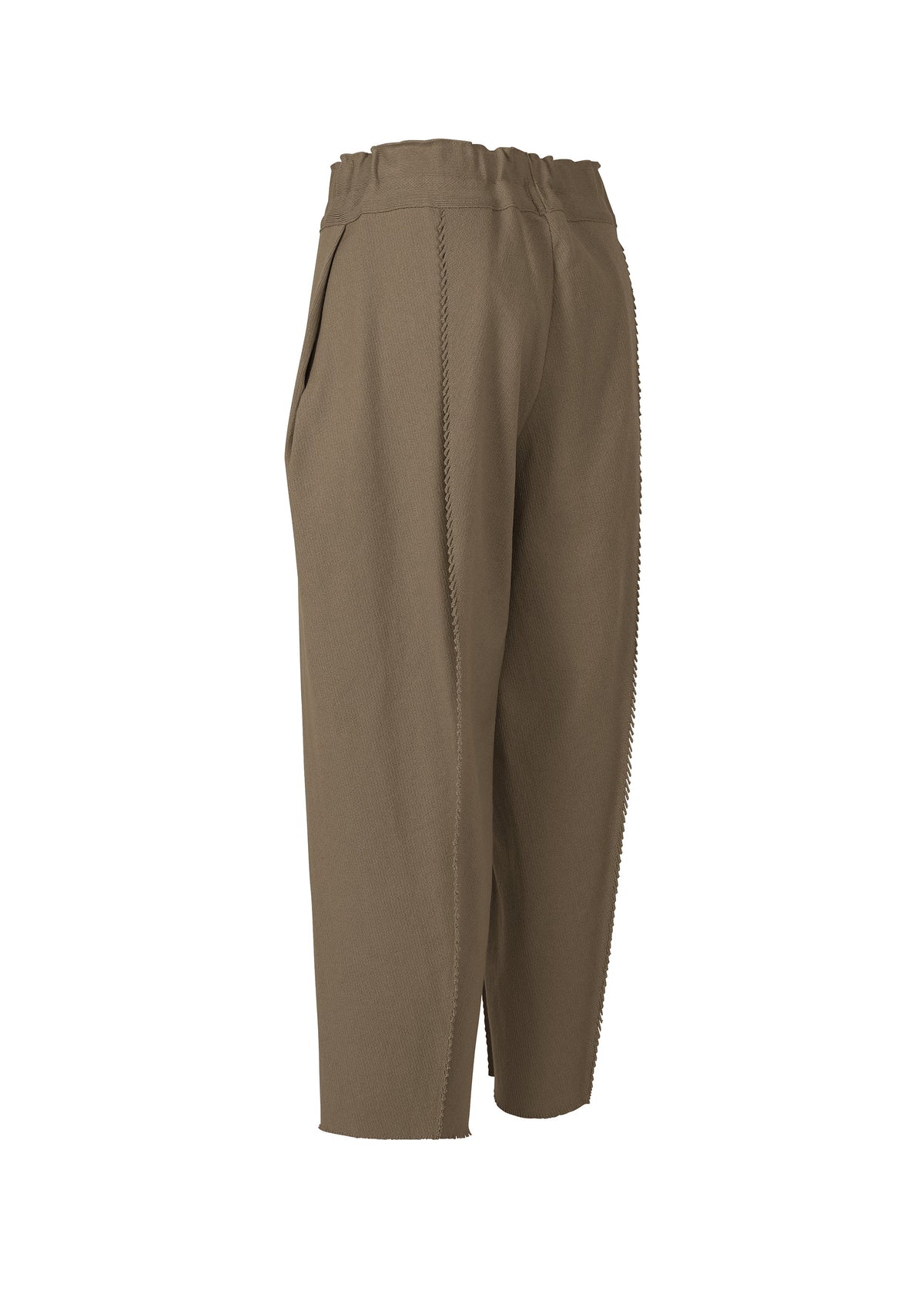 A detail shot of the ISSEY MIYAKE CAMPAGNE trousers.