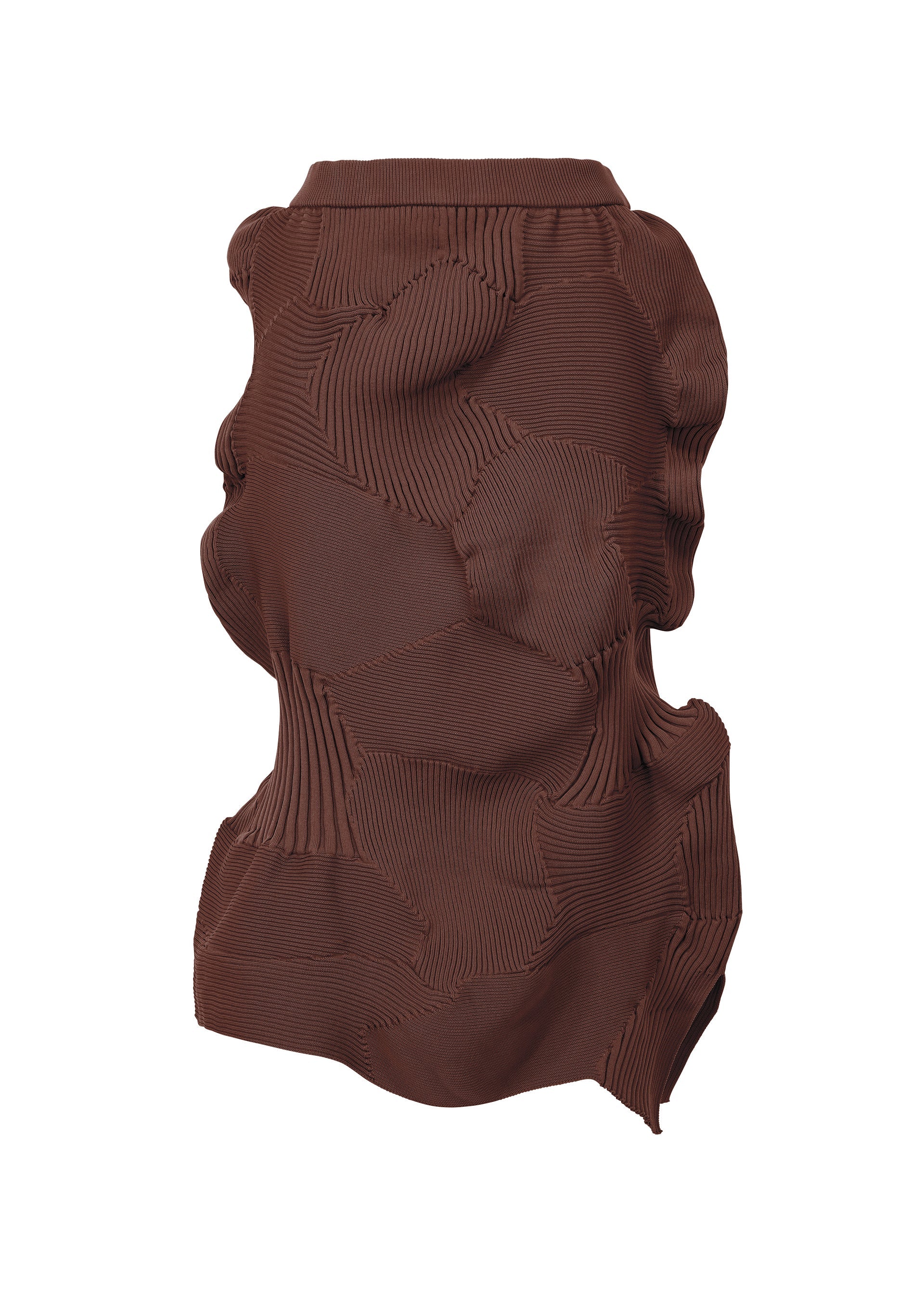 A product shot of the ISSEY MIYAKE KONE KONE skirt in dark brown (45).