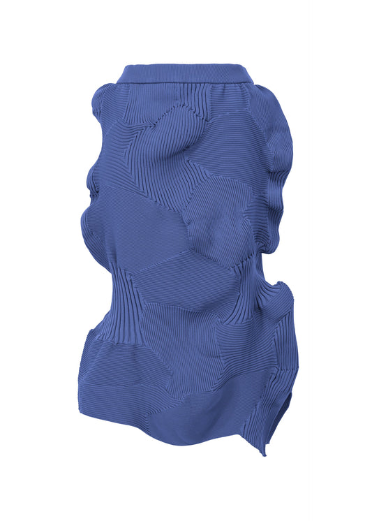 A product shot of the ISSEY MIYAKE KONE KONE skirt in blue (72).