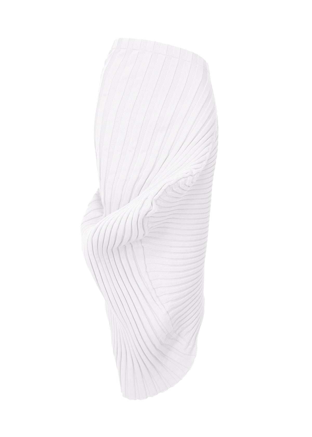A product shot of the ISSEY MIYAKE KNIT (AS IT IS) skirt in white.