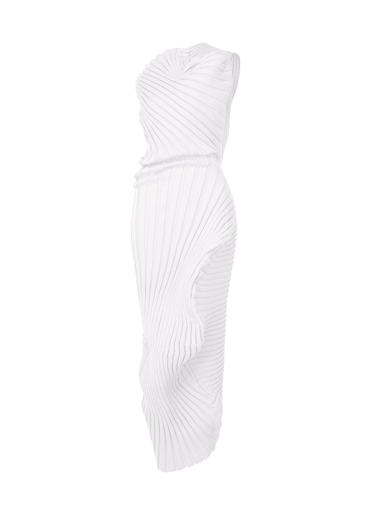 A product shot of the ISSEY MIYAKE KNIT (AS IT IS) dress in white.