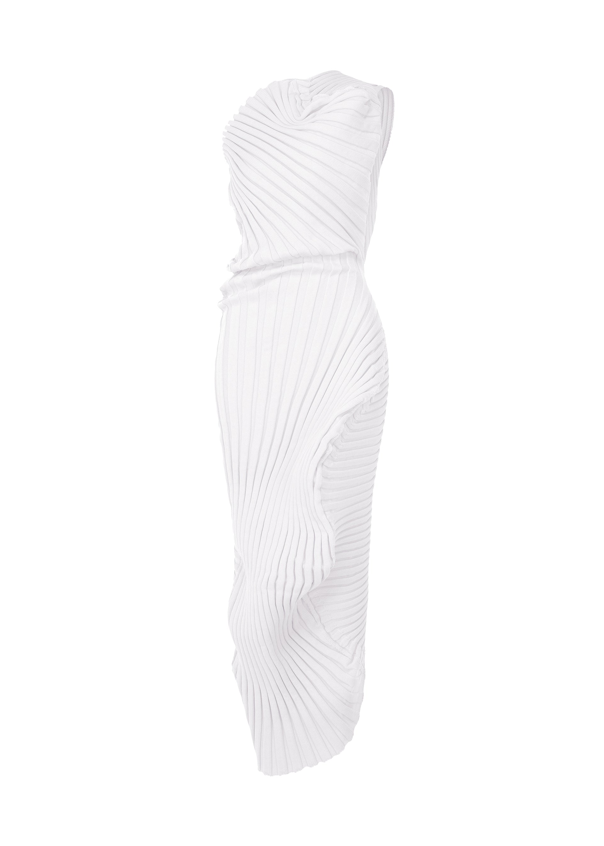 A product shot of the ISSEY MIYAKE KNIT (AS IT IS) dress in white.