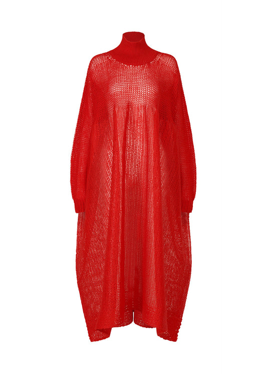 A product shot of the ISSEY MIYAKE PANINI dress in red (24).