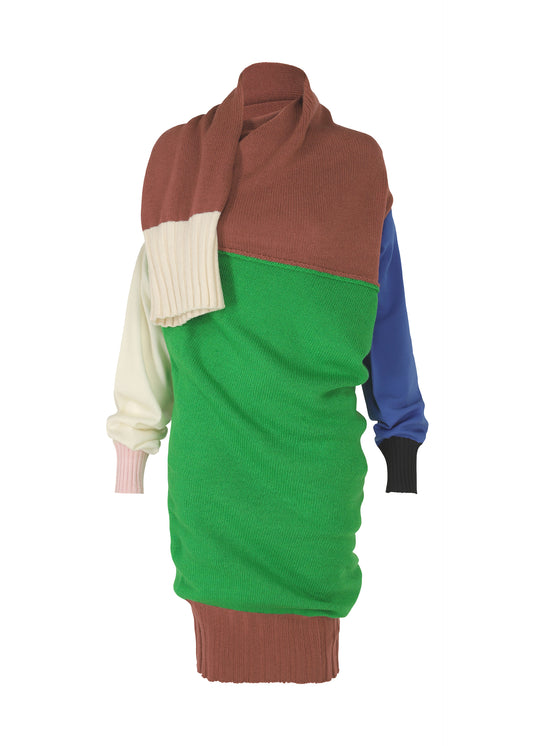 A product shot of the ISSEY MIYAKE SLEEVES COLLECTION dress in green-hued (66).
